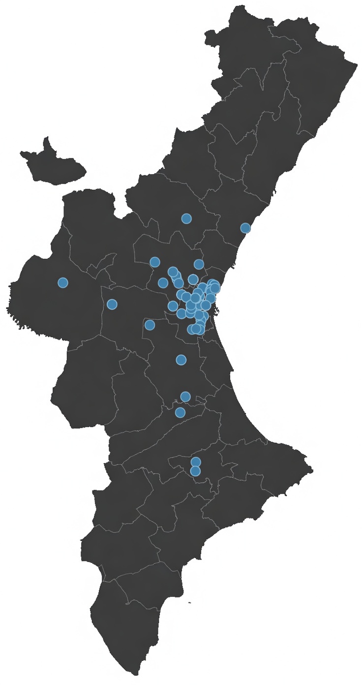 Mapa de clientes en la Comunidad Valenciana